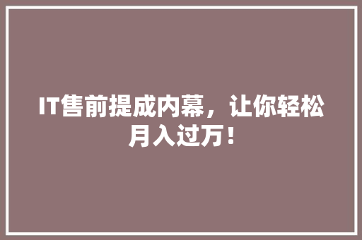 IT售前提成内幕，让你轻松月入过万！