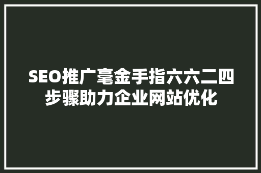 SEO推广毫金手指六六二四步骤助力企业网站优化