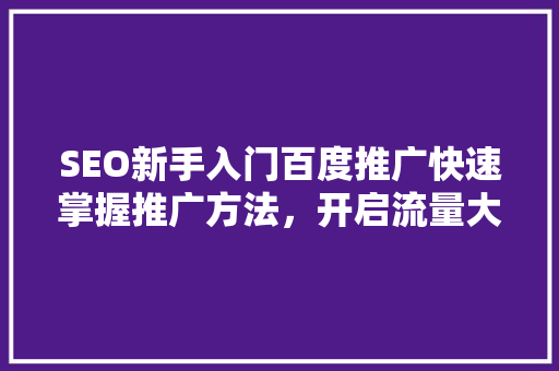 SEO新手入门百度推广快速掌握推广方法，开启流量大门