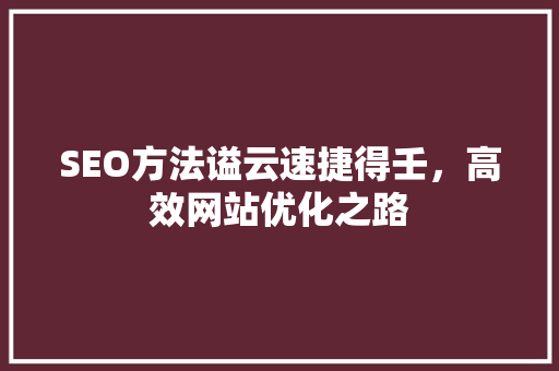 SEO方法谥云速捷得壬，高效网站优化之路 网站建设