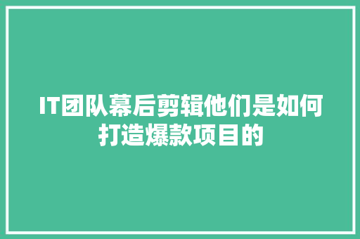 IT团队幕后剪辑他们是如何打造爆款项目的 前端技术