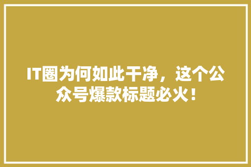 IT圈为何如此干净，这个公众号爆款标题必火！ 前端技术