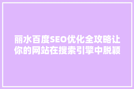 丽水百度SEO优化全攻略让你的网站在搜索引擎中脱颖而出