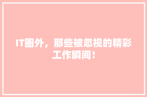 IT圈外，那些被忽视的精彩工作瞬间！ 后端技术