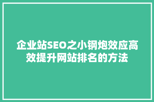 企业站SEO之小钢炮效应高效提升网站排名的方法