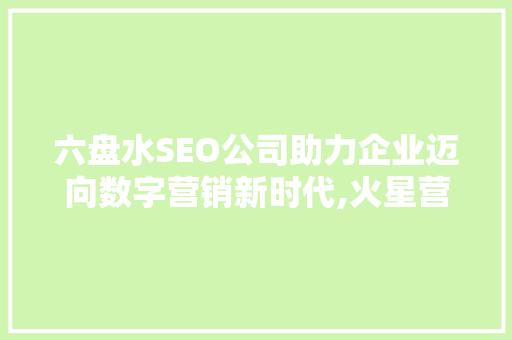六盘水SEO公司助力企业迈向数字营销新时代,火星营销步骤