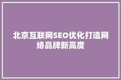 北京互联网SEO优化打造网络品牌新高度