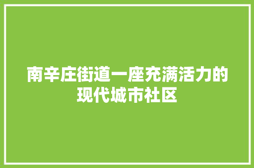 南辛庄街道一座充满活力的现代城市社区