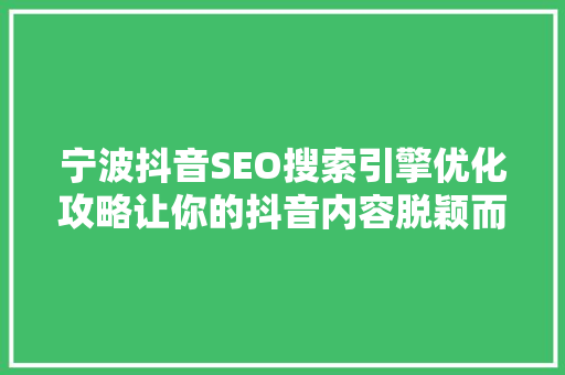 宁波抖音SEO搜索引擎优化攻略让你的抖音内容脱颖而出