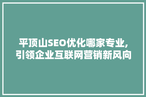 平顶山SEO优化哪家专业,引领企业互联网营销新风向