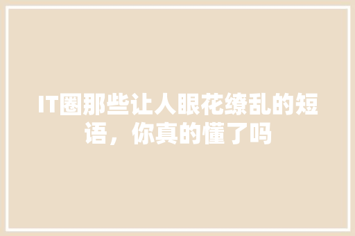 IT圈那些让人眼花缭乱的短语，你真的懂了吗