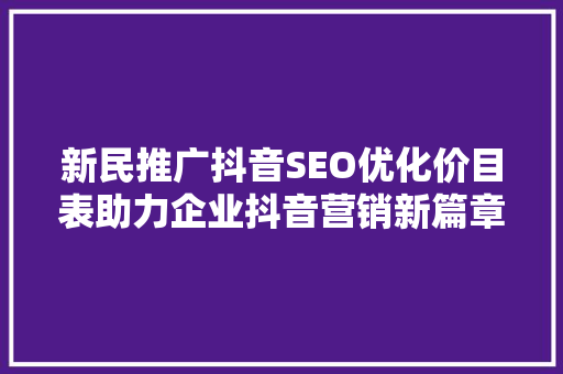 新民推广抖音SEO优化价目表助力企业抖音营销新篇章