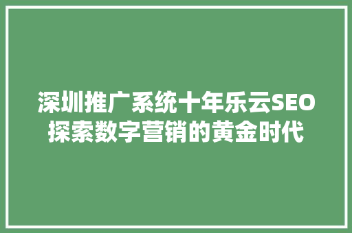 深圳推广系统十年乐云SEO探索数字营销的黄金时代