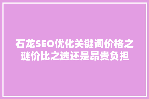 石龙SEO优化关键词价格之谜价比之选还是昂贵负担