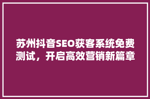 苏州抖音SEO获客系统免费测试，开启高效营销新篇章