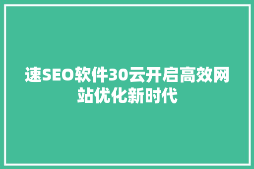 速SEO软件30云开启高效网站优化新时代