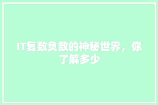 IT复数负数的神秘世界，你了解多少