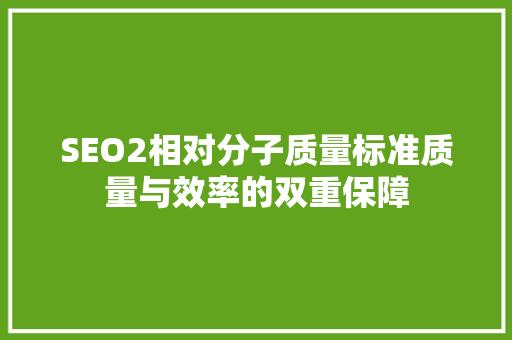 SEO2相对分子质量标准质量与效率的双重保障