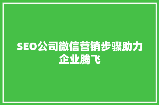 SEO公司微信营销步骤助力企业腾飞