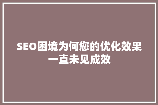 SEO困境为何您的优化效果一直未见成效