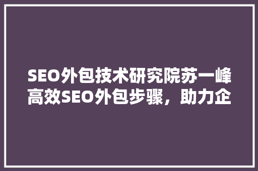 SEO外包技术研究院苏一峰高效SEO外包步骤，助力企业互联网营销