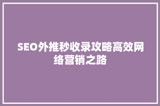 SEO外推秒收录攻略高效网络营销之路