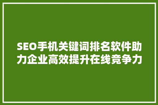 SEO手机关键词排名软件助力企业高效提升在线竞争力