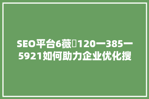SEO平台6薇伈120一385一5921如何助力企业优化搜索引擎排名