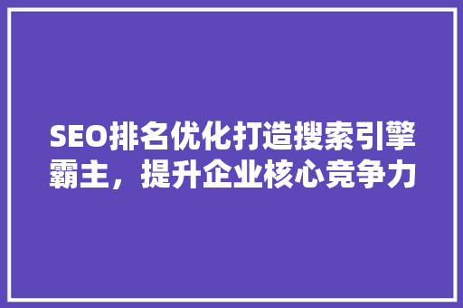 SEO排名优化打造搜索引擎霸主，提升企业核心竞争力
