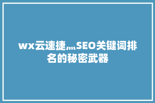 wx云速捷灬SEO关键词排名的秘密武器