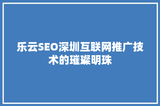 乐云SEO深圳互联网推广技术的璀璨明珠 项目报告