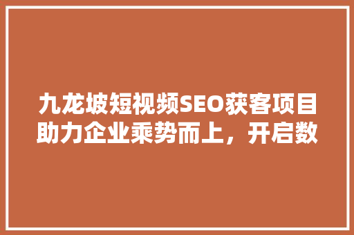 九龙坡短视频SEO获客项目助力企业乘势而上，开启数字营销新篇章