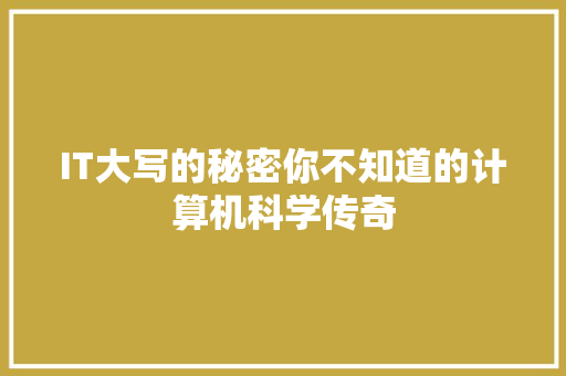 IT大写的秘密你不知道的计算机科学传奇 项目报告