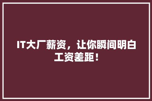 IT大厂薪资，让你瞬间明白工资差距！