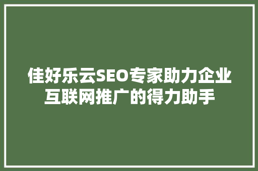 佳好乐云SEO专家助力企业互联网推广的得力助手