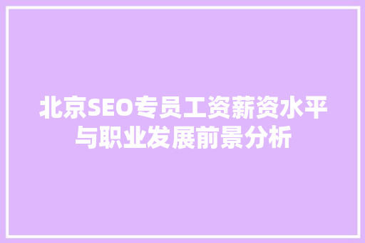 北京SEO专员工资薪资水平与职业发展前景分析