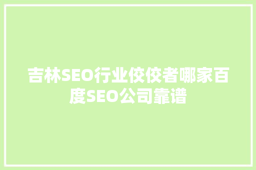 吉林SEO行业佼佼者哪家百度SEO公司靠谱