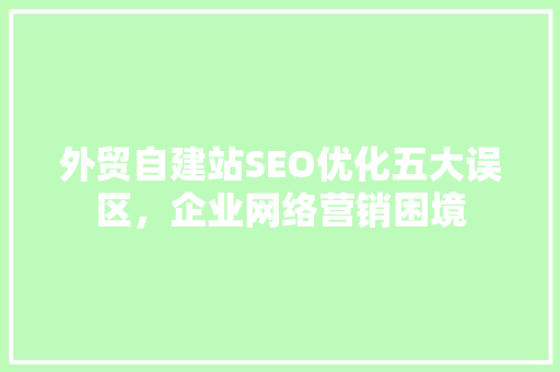 外贸自建站SEO优化五大误区，企业网络营销困境