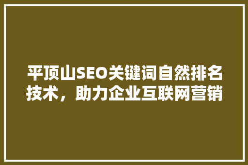 平顶山SEO关键词自然排名技术，助力企业互联网营销新突破