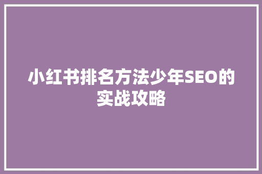 小红书排名方法少年SEO的实战攻略