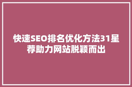 快速SEO排名优化方法31星荐助力网站脱颖而出