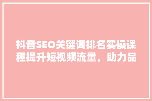 抖音SEO关键词排名实操课程提升短视频流量，助力品牌腾飞