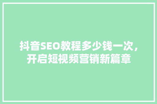 抖音SEO教程多少钱一次，开启短视频营销新篇章