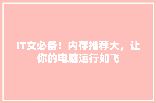 IT女必备！内存推荐大，让你的电脑运行如飞