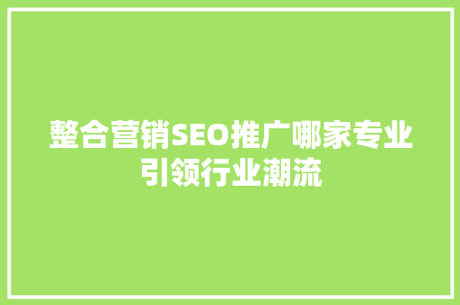 整合营销SEO推广哪家专业引领行业潮流