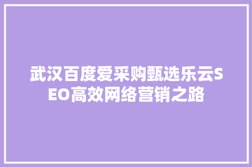 武汉百度爱采购甄选乐云SEO高效网络营销之路