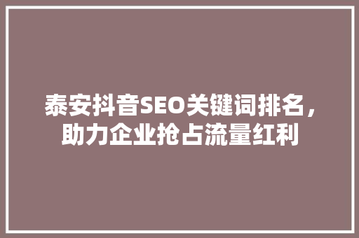 泰安抖音SEO关键词排名，助力企业抢占流量红利