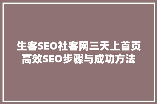 生客SEO社客网三天上首页高效SEO步骤与成功方法