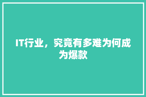 IT行业，究竟有多难为何成为爆款 后端技术