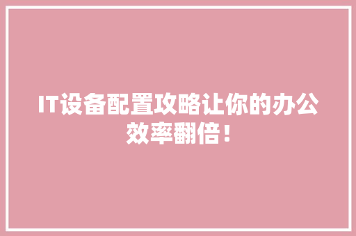 IT设备配置攻略让你的办公效率翻倍！ 项目报告